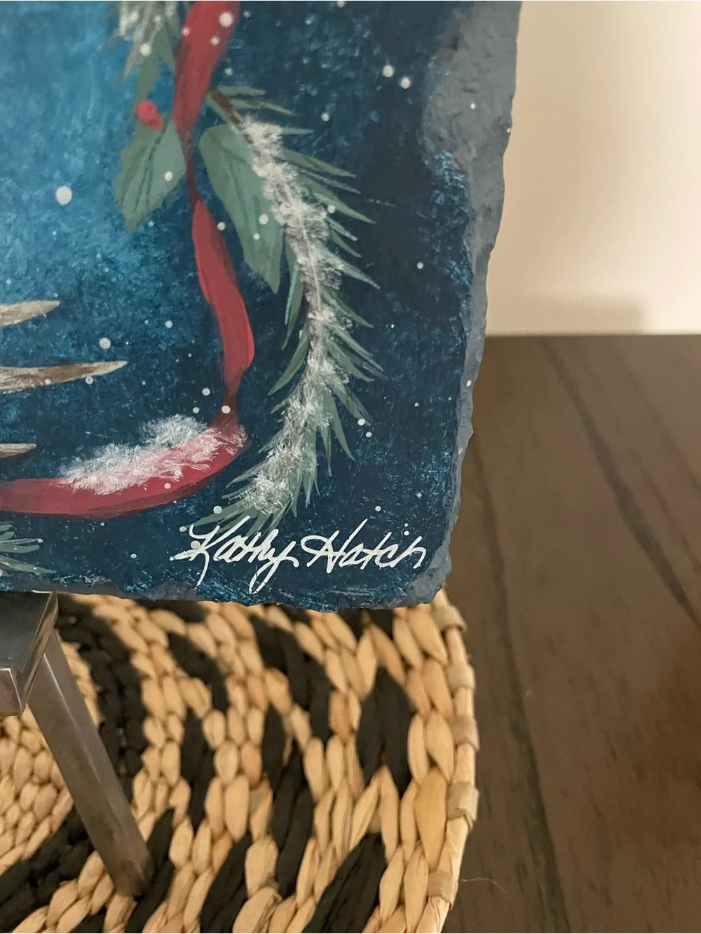 Holiday Slate Plaque Wall Art - Blue Birdhouse Design on slate